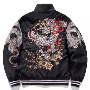 Yokosuka Dragon Embroidered Mandarin Collar Winter Jacket