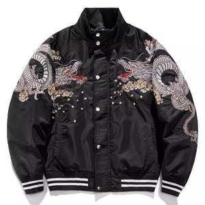 Yokosuka Dragon Embroidered Mandarin Collar Winter Jacket
