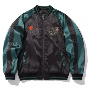 Tiger and Mount Fuji Embroidered Satin Bomber Jacket